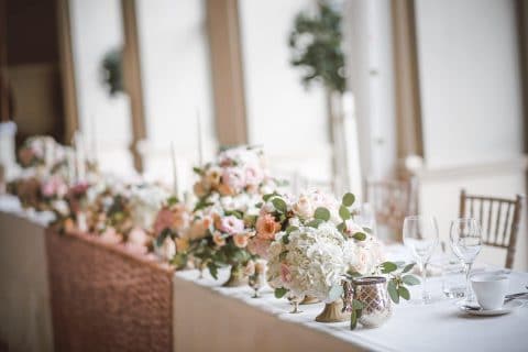 A wedding reception head table at The Charleston Place
